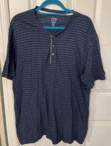 CHAPS Mens Blue Striped Button Neck Short Sleeve Shirt Size XL - $13.99
