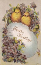 Easter Greetings Chicks Over a Large Egg Violets 1909 Great Bend KS Post... - £3.97 GBP