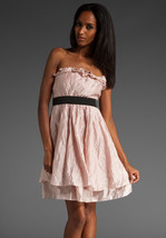 NEW LaROK strapless ruffled mini dress designer M pink metallic sheen frilly - £108.29 GBP