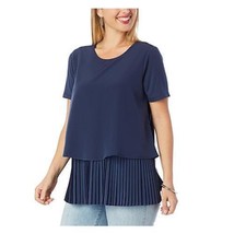 DG2 by Diane Gilman Pleated Short-Sleeve Easy Top (Navy, XS). - $15.94