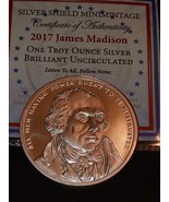 2018 Silver Shield 1 oz  James Madison  Brilliantly Uncirculated In Cap ... - £53.51 GBP