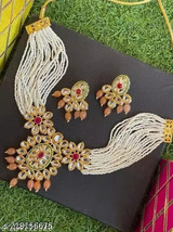 Maharani Jabells Choker Kundan Beads Necklace Earrings Jewelery Set Women Gift - £11.38 GBP