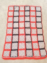 Vtg Granny Square Afghan Throw Blanket Black Red Grey 44&quot; x 29&quot; Needs Fi... - $367.57 MXN