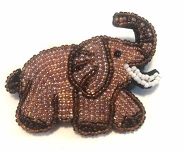 Hand Beaded Brooch Brown Elephant 2.5” - $26.20 CAD