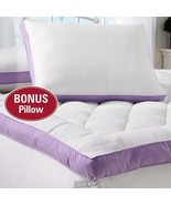 2&quot; Gusset Plump Quilted Bed Topper White Purple TWIN Size Bedding Machin... - $51.60 CAD