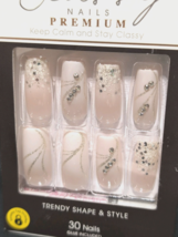 KISS Premium Classy Nails 3D CSP03 Long Coffin Jewel Glitter Nude/White ... - $11.36