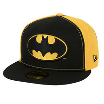 Batman Logo Black &amp; Yellow Panels New Era 59Fifty Fitted Hat Multi-Color - £40.64 GBP