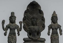 Antique Bayon Style Khmer Meditation Buddha. Vishnu and Lakshmi- 36cm/14&quot; - £1,084.55 GBP