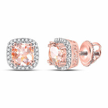 10kt Rose Gold Womens Cushion Morganite Diamond Halo Earrings 1 Cttw - £400.82 GBP