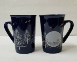 2 Starbucks Mugs Holiday 2019 Retired Christmas Reindeer Cobalt Blue Trees Set - £13.66 GBP