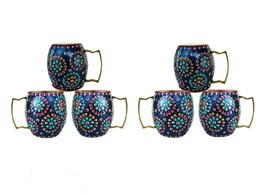 Copper Handmade Outer Hand Painted Art work Beer, Cold Coffee Mug - Cup Blue-6 - £78.65 GBP