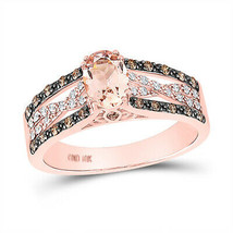 10kt Rose Gold Womens Oval Morganite Diamond Solitaire Ring 3/4 Cttw - £625.65 GBP
