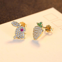 Asymmetrical Stud Earrings Summer S925 Silver Earrings Rabbit Radish Zir... - $17.00