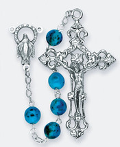Turquoise Rosary, Speckled Glass Bead Rosary plus two free prayer cards - £12.55 GBP