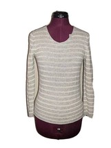 Uniqlo Sweater Gray White Women Cashmere Crew Neck Striped Size Medium - £18.19 GBP