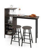 3PCS Bar Table &amp; Chair Set, Industrial Pub Table &amp; Stools with Wine Glass - £160.04 GBP