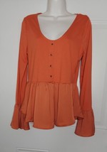 Venus Long Sleeve Pullover Ruffle Hem and cuffs Scoop Neck Tunic Top Blouse  - $18.99