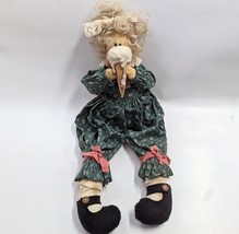 Girl Rag Doll with Ice Cream  Blond Hair Green Calico  18&quot; Vintage - £12.17 GBP