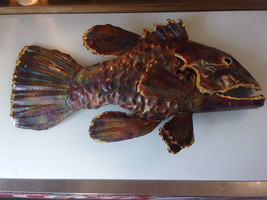 GROUPER ART Fish Wall Art  hand hammered Copper/Brass 25&quot; X 13&quot;  Great Patina - £306.44 GBP