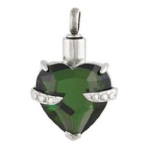 Stainless Steel Hold My Heart Emerald Cremation Urn Pendant w/20-inch Necklace - £71.93 GBP