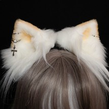 New Hand Made White Cat Ears Hairhoop Hairpin Cosplay Pink Yellow Hairhoop Hairb - £60.55 GBP