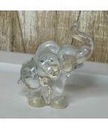 FENTON Elephant Glass Figurine Signed Clear Hand Painted Flowers ,4&quot; Tall - $1,469.24 MXN