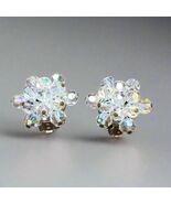 Vintage Aurora Borealis Bead Cluster Clip-On Earrings Crystal Button Style - $22.07 CAD
