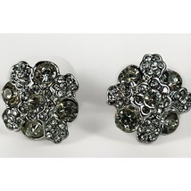 Vintage Multi Faceted Rhinestone Cluster Clip-on Earrings Silver Tone - £11.86 GBP