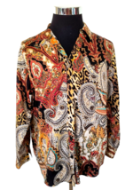 Chico&#39;s Button Front Blouse Women&#39;s Size XL Multicolor Paisley Long Sleeves - £11.90 GBP