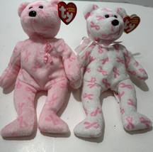 Ty Beanie Baby GIVING + SUPPORT 8.5&quot; CANCER BEAR  Lot Of 2 - £16.87 GBP