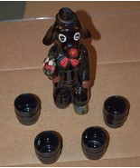 Vintage Black Dog On One Knee With Flowers Decanter &amp; 4 Cups - €34,63 EUR