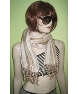 Vintage WOMEN&#39;S Ladies H&amp;M Gold Striped Tone Tassel Long Fashion SCARF Wrap - £19.91 GBP