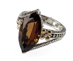 Barbara Bixby Sterling Silver Marquise Smoky Quartz Ring 18k Gold Accents Sz 8 - £237.36 GBP