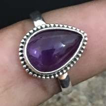 925 Sterling Silver Natural Handmade Purple Amethyst Oval Cabochon Ring - £36.45 GBP