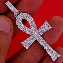 3.5CT Taglio Rotondo Diamanti Finti Ankh Croce Ciondolo Collana Argento Sterling - £217.79 GBP
