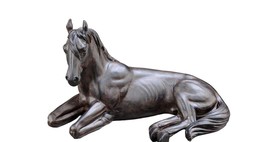 Laying Horse Figurine 12.8" Long Resin Antiqued Brown Color Farm Animal Pasture