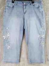 Venezia Jeans Womens 16 Blue Denim Floral Embroidered Momcore Cropped Capri - £22.15 GBP