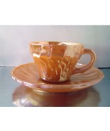 Vintage Anchor Hocking Fire King Peach Luster Swirl Demitasse Cup & Saucer NOS - $14.00