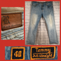 Rock Revival TOMMY Jean Droit Alt Pour Hommes 40X33 Denim Bleu Distressé - £50.82 GBP