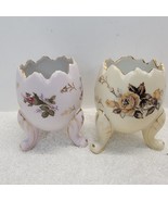 Set of 2 Napcoware Vintage Porcelain Footed Cracked Egg Vase Pink C3199 ... - $18.65