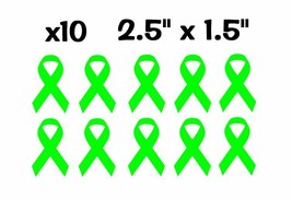 x10 Lymphoma Cancer Ribbon Lime Green Pack Vinyl Decal Stickers 2.5&quot; x 1.5&quot; - £4.73 GBP