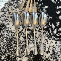 4! Oval Soup Spoons Oneida SERIF SWIRL w/Satin Accent Stainless Steel Flatware - £29.90 GBP