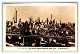 RPPC Mid New York City Skyline Manhattan Bridge NYC NY Frange no 65 Postard F21 - £6.50 GBP