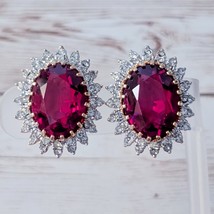 Vintage Clip On Earrings Extra Large Regal Statement Red &amp; Clear Gems - $24.99