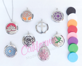 Aromatherapy Essential Oil Diffuser Necklace Pendant Silver Steel Tree Cross  - £6.38 GBP+