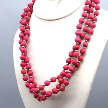 Pink Double Strand Choker Necklace, Vintage Dyed Wooden Beads, Magenta - £19.78 GBP