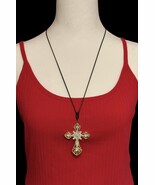 Gothic Cross Pendant Necklace Adjustable Black String Rope Victorian Sty... - $19.98
