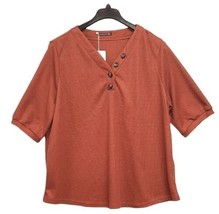 BloomChic Shirt Womens Size 18 20 Rust Waffle Weave V Neck Tee Short Sle... - $12.86
