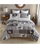 Deer Theme Ridge Point Reversible Comforter Set Patchwork Cabin Lodge Ru... - $87.29+