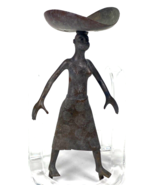 Vtg Metal Sculpture-Topless Tribal Woman Figure w Hat-Threaded Feet-6.5”... - £18.62 GBP